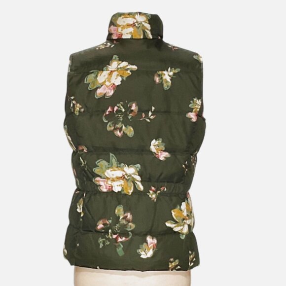 Lands' End Olive Green Floral Puffer Vest Women's Size Small S - Picture 2 of 4